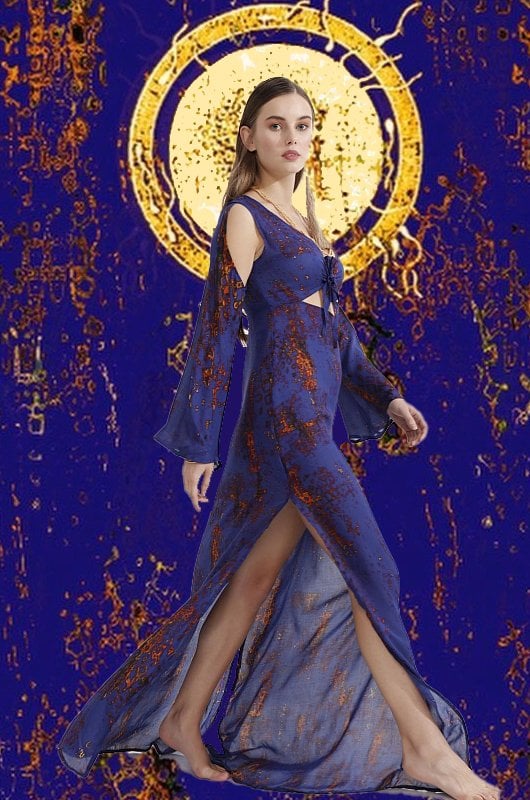 Bronz Antik  Güneş desenli  Kimono Plaj Elbisesi