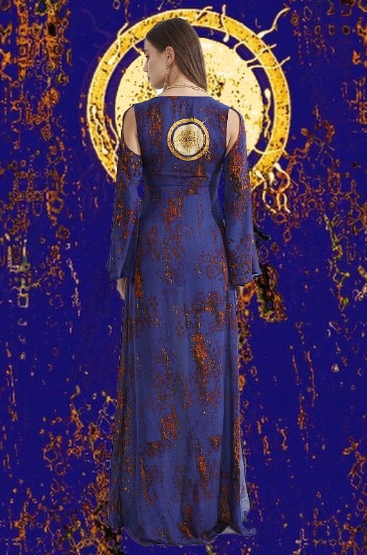 Bronz Antik  Güneş desenli  Kimono Plaj Elbisesi