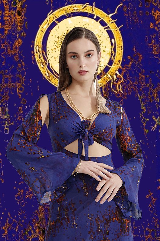 Bronz Antik  Güneş desenli  Kimono Plaj Elbisesi