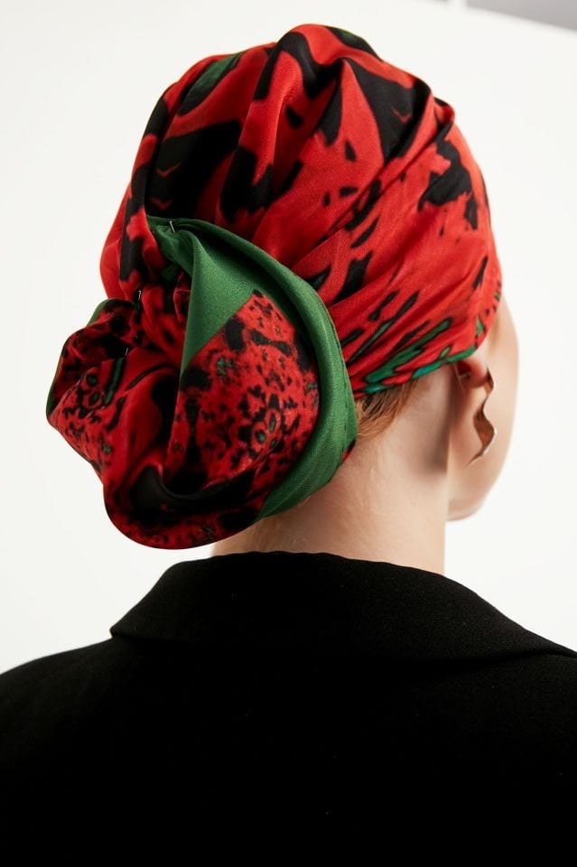 Yılbaşı Kırmızısı Krep  İpek Eşarp Fular