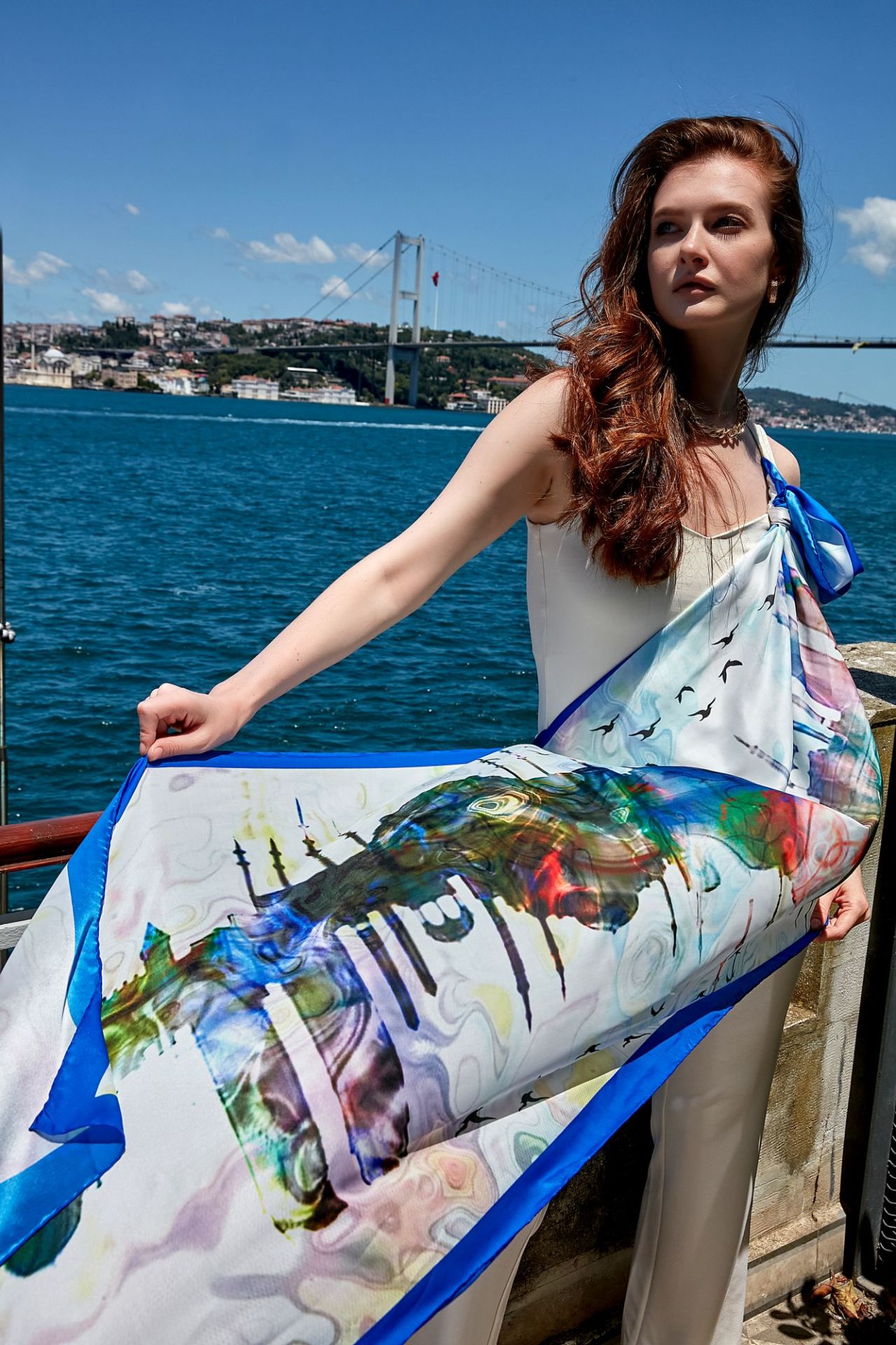 İstanbul Siluetleri temalı Şifon Şal 70X200cm