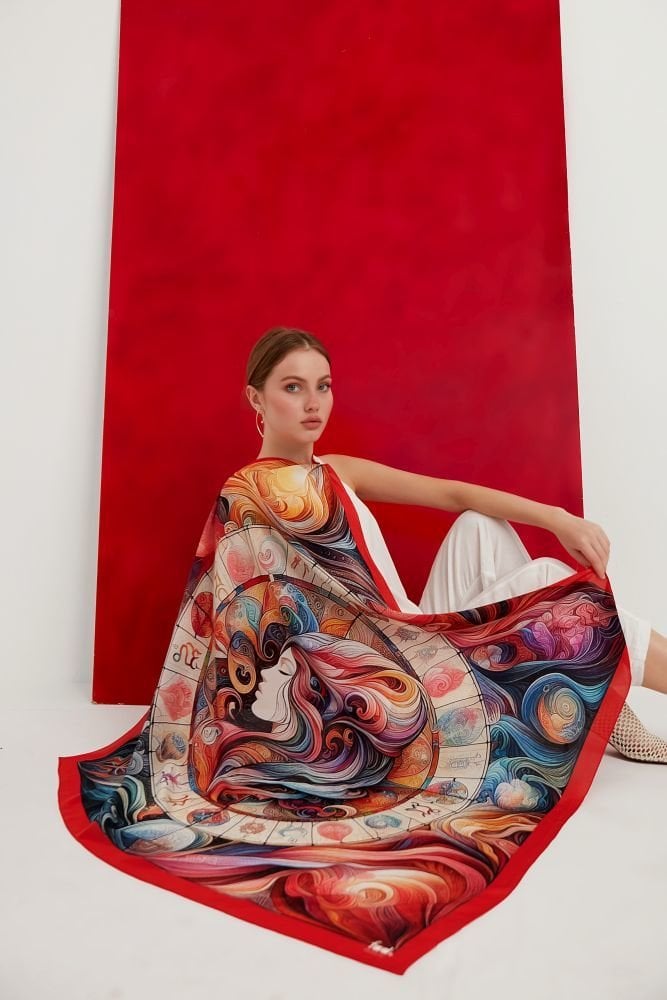 Mitoloji Koleksiyonu Zodyak Krep İpek Şal Pareo