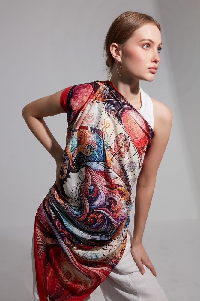 Mitoloji Koleksiyonu Zodyak Krep İpek Şal Pareo