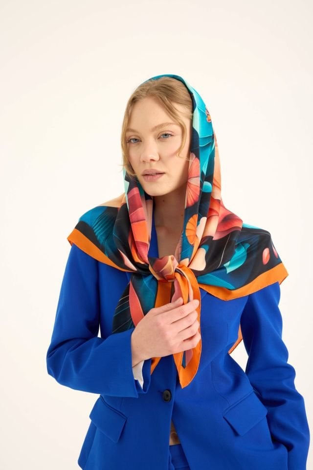 Ekinoks Krep Oranj İpek Şal