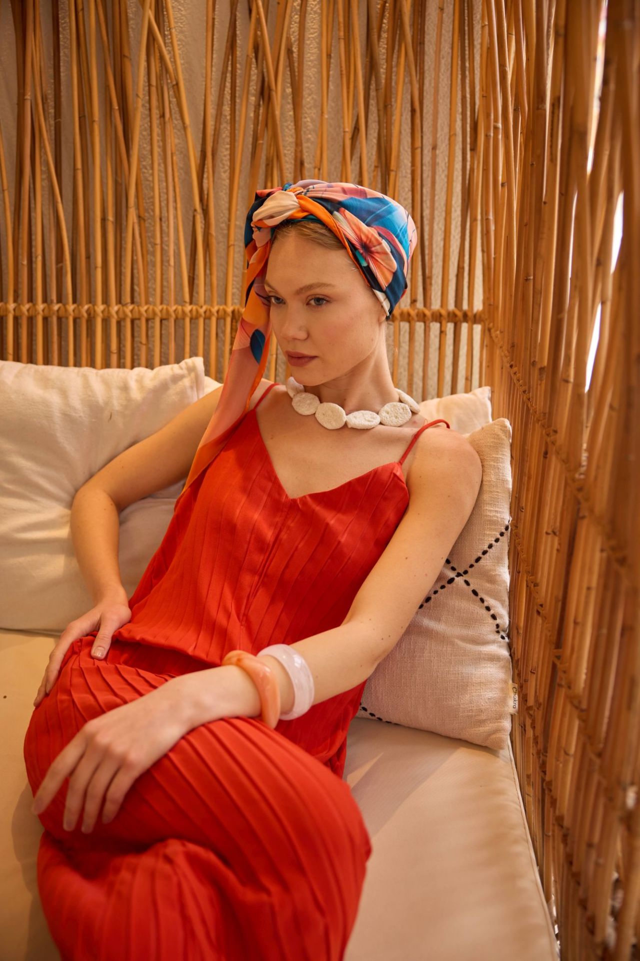 Ekinoks Krep Oranj İpek Şal