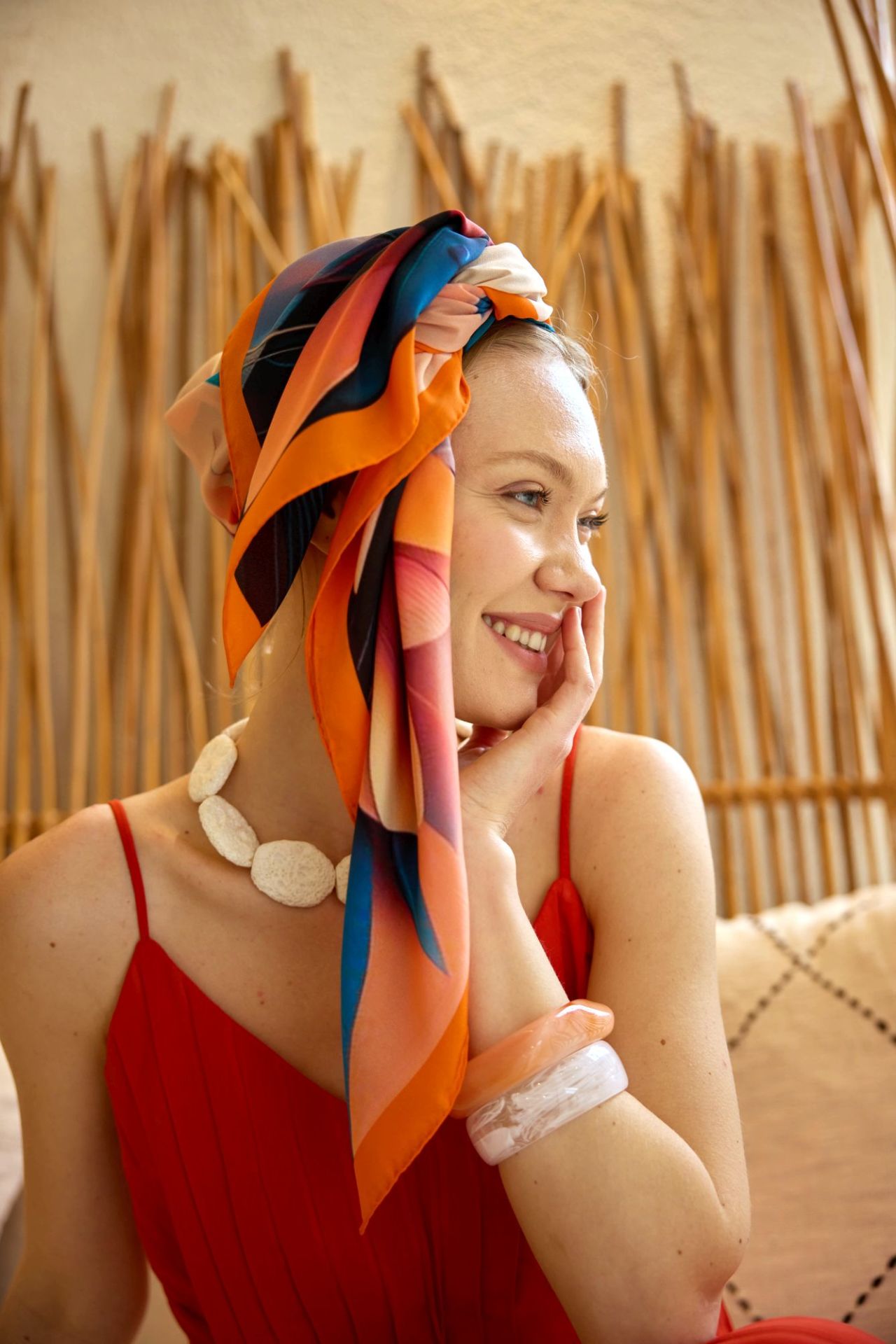 Ekinoks Krep Oranj İpek Şal