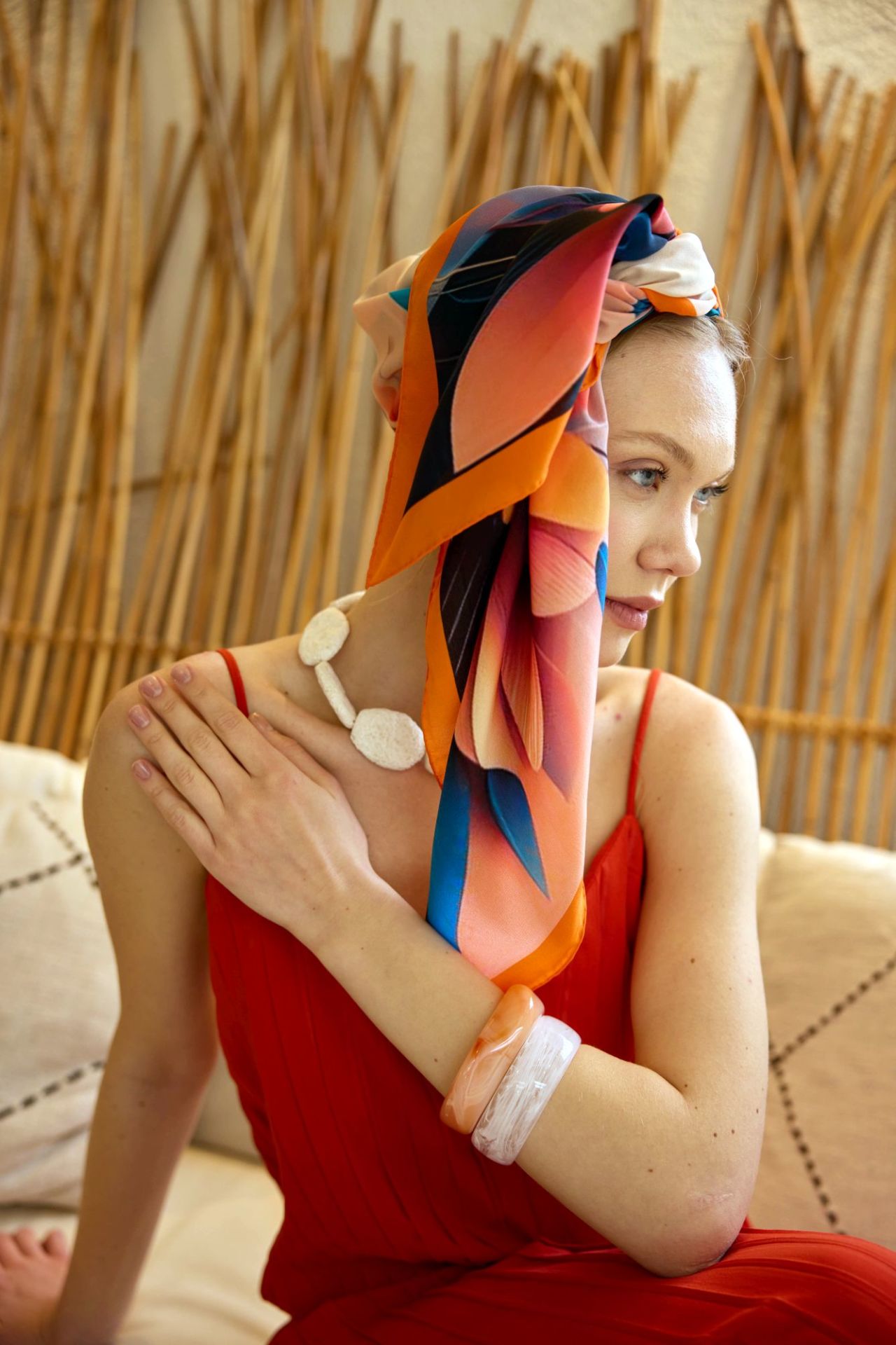 Ekinoks Krep Oranj İpek Şal