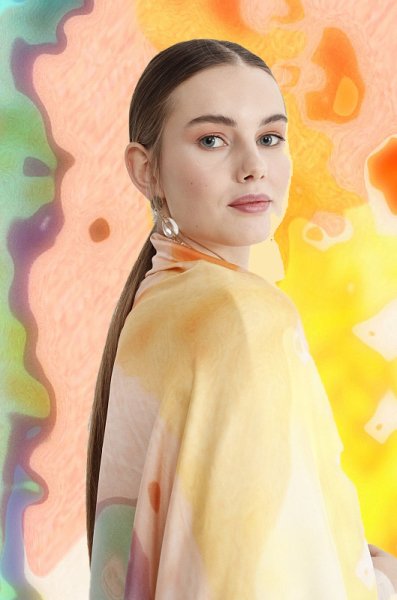 Saf İpek  Şal  Yeşil Altın, Turkuaz, Çimen yeşili