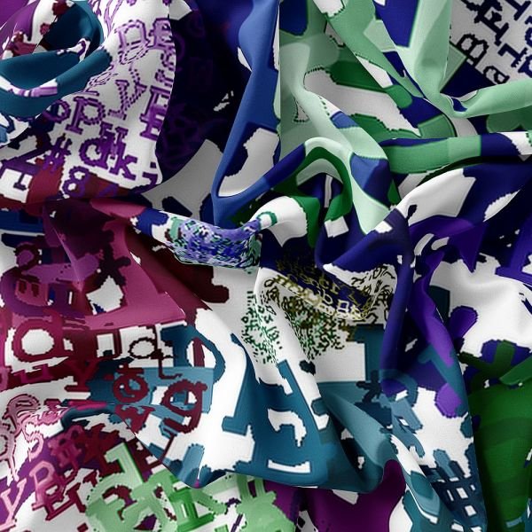 Harf  temalı Saf İpek  Şal  Çok renkli