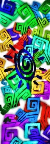 Geometrik Desenli Pamuk İpek Pareo Şal Gökkuşağı renkli