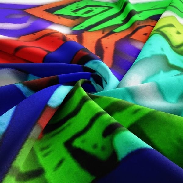 Geometrik Desenli Pamuk İpek Pareo Şal Gökkuşağı renkli