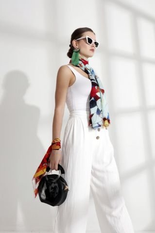 Çiçek Desenli Pamuk İpek Pareo Şal Gül kırmızı, Turkuaz, Başak sarısı