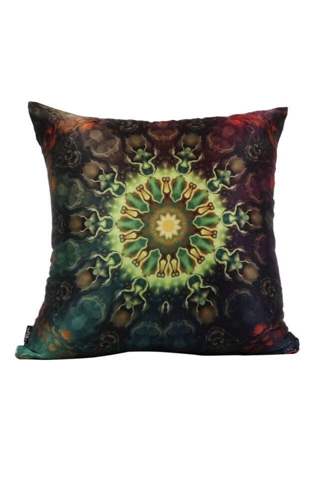 Lale ve Güneş desenli İki Yüzü Baskılı Gizli Fermuarlı  İpek Yastık Kılıfı