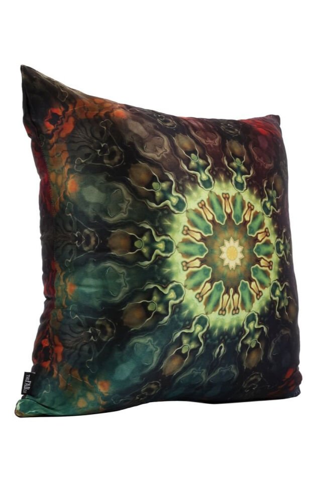 Lale ve Güneş desenli İki Yüzü Baskılı Gizli Fermuarlı  İpek Yastık Kılıfı