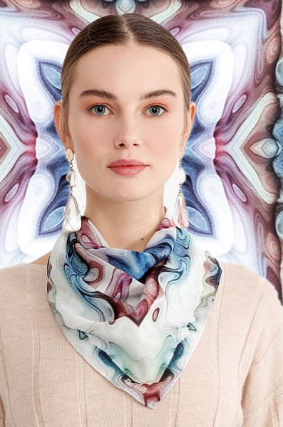 Kelebek desenli Krep İpek Fular yeşil mavi