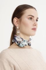 Kelebek desenli Krep İpek Fular yeşil mavi