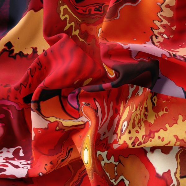 Fraktal desenli Krep İpek fular Kırmızı 65X65 cm