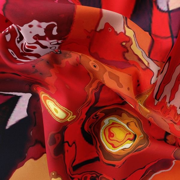 Fraktal desenli Krep İpek fular Kırmızı 65X65 cm