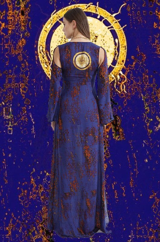 Bronz Antik  Güneş desenli  Kimono Plaj Elbisesi