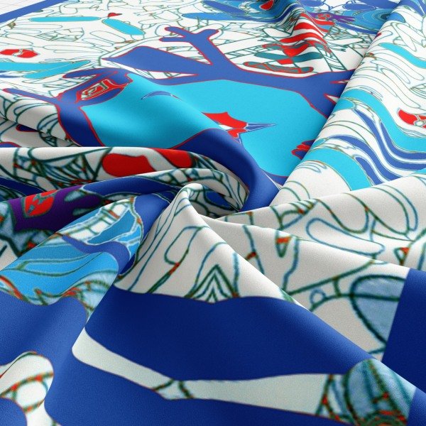 Antik Desenli Pamuk Pareo Şal Turkuaz Derin Mavi