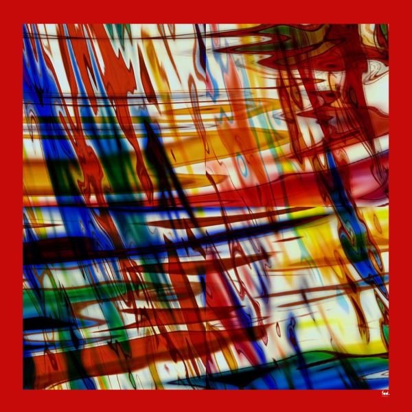 Pamuk İpek Soyut Desenli Pareo Şal Mavi Kırmızı 137X137 cm