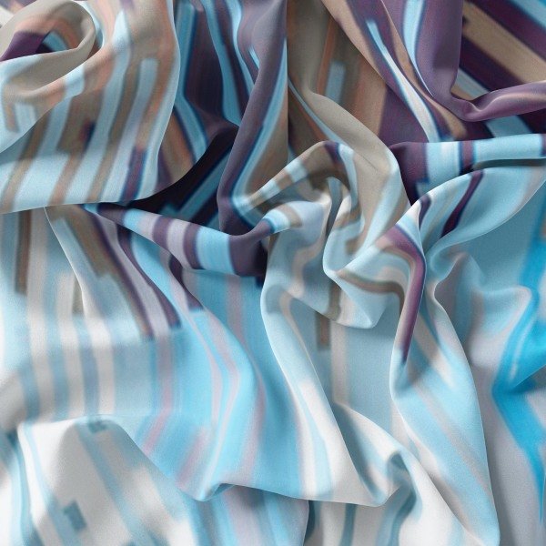 Geometrik desenli kahve mavi tonlarda Modal İpek Fular