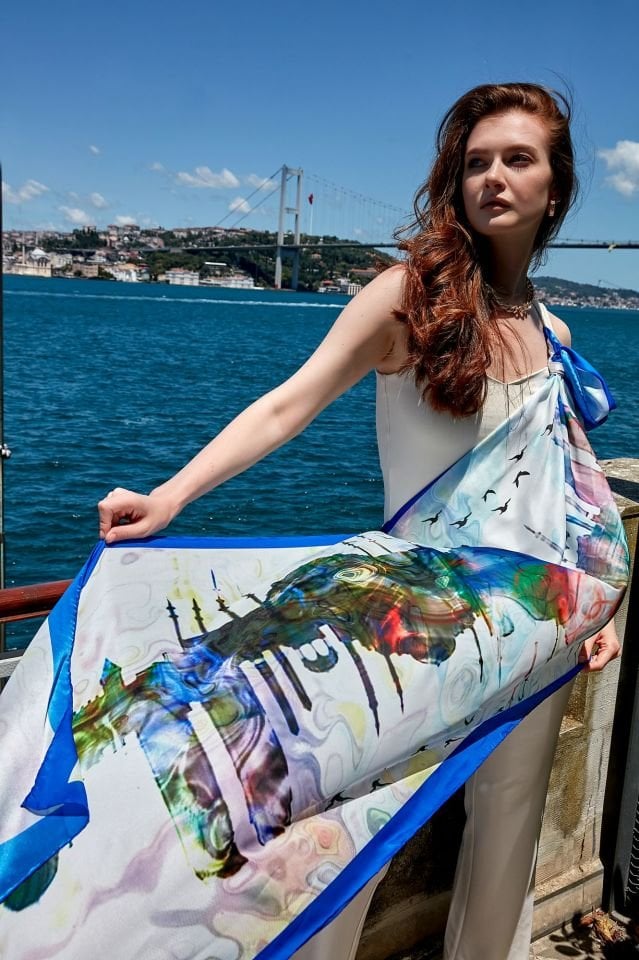 İstanbul Siluetleri temalı Şifon Şal 70X200cm
