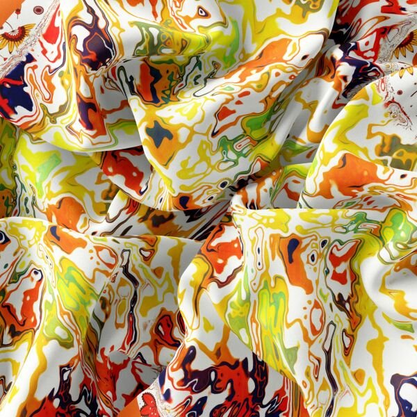 Ebru Desenli Pamuk Pareo Şal Mercan kımızı 137X137cm