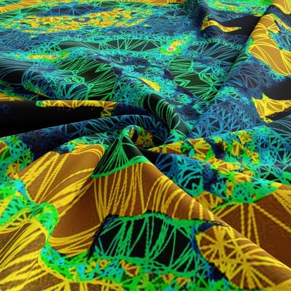 Kozmoz Desenli Pamuk Pareo Şal Bronz Yeşil Mavi 137X137cm