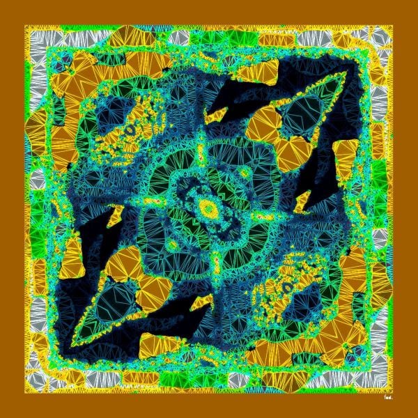 Kozmoz Desenli Pamuk Pareo Şal Bronz Yeşil Mavi 137X137cm