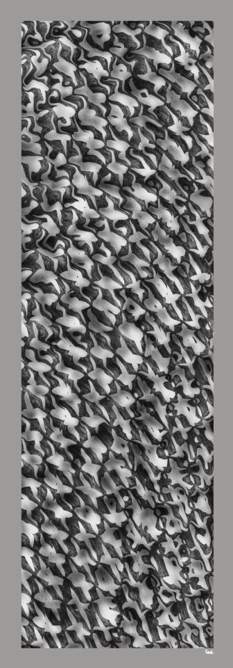 Fraktal Desenli  Kum rengi Krep İpek Fular