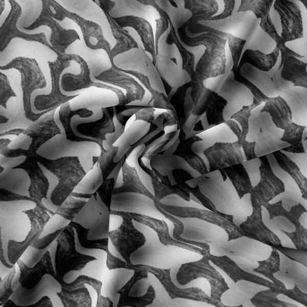 Krep İpek Fular Kum Rengi Fraktal Desenli 30X150cm