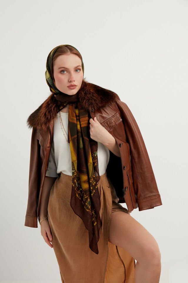 Pırıltılı Sütlü kahve Altın Sarısı  İtalyan Yün  Şal