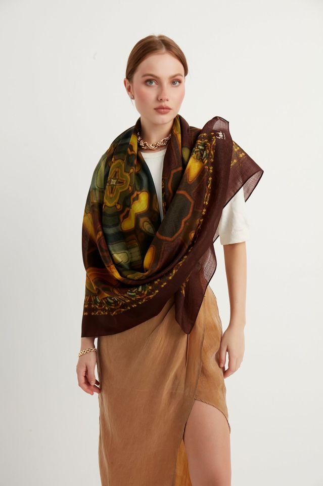 Pırıltılı Sütlü kahve Altın Sarısı  İtalyan Yün  Şal