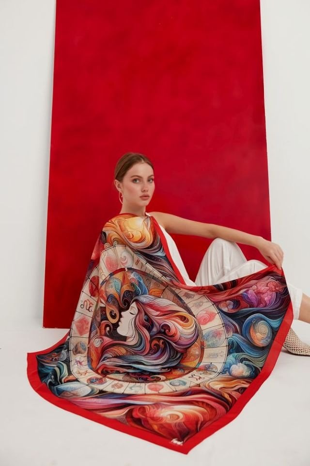 Mitoloji Koleksiyonu Zodyak Krep İpek Şal Pareo