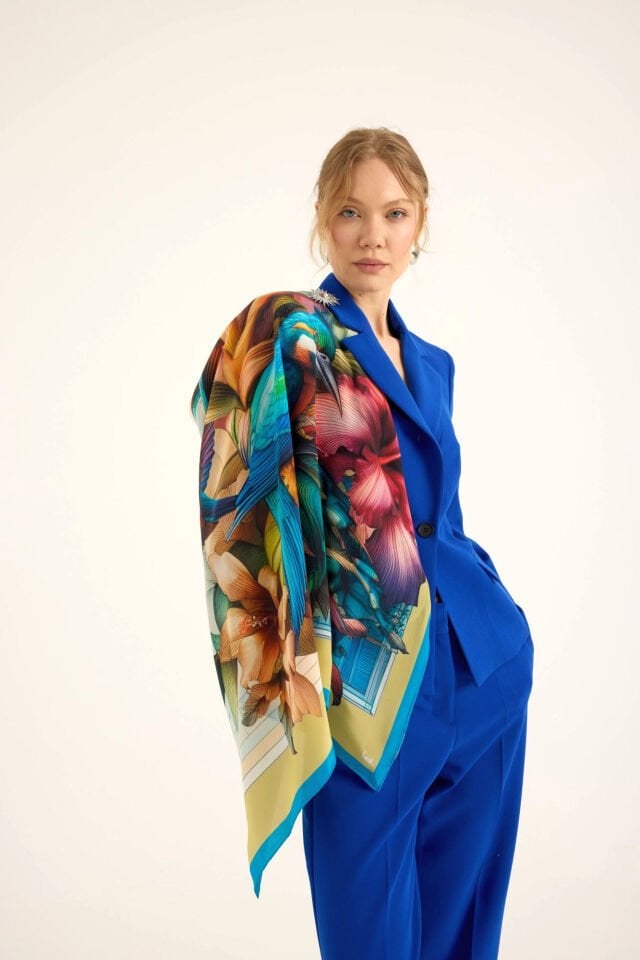 Ekinoks yeşil Krep İpek Şal