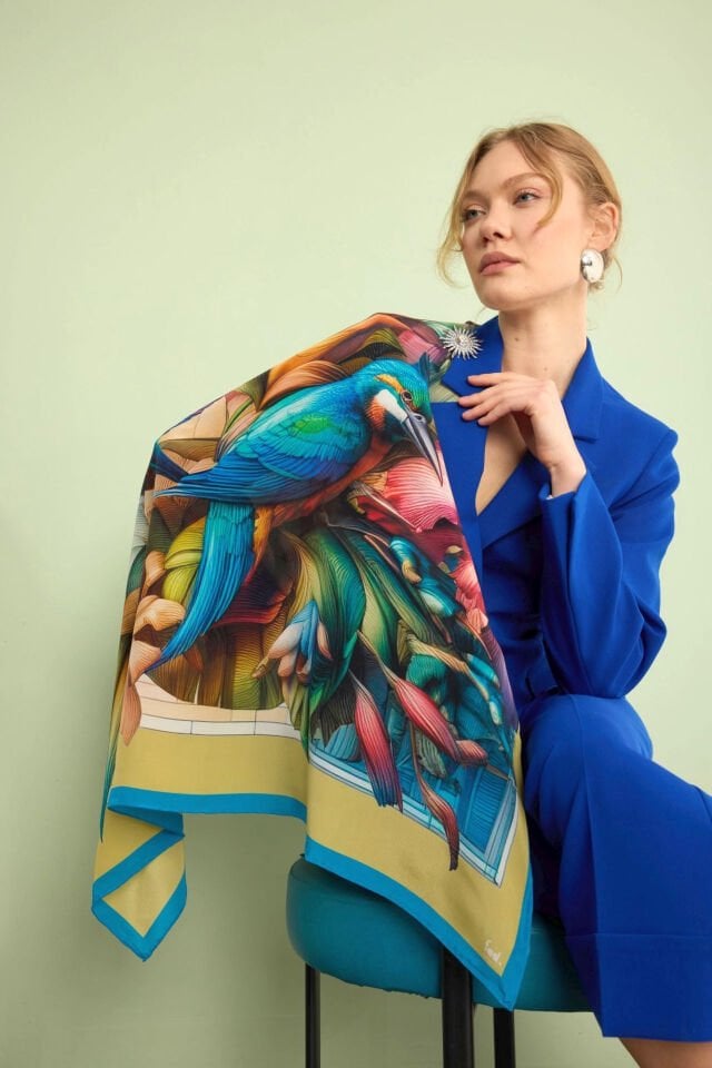 Ekinoks yeşil Krep İpek Şal